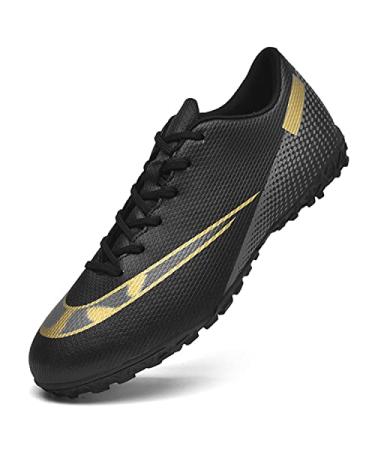 HaloTeam Men's Soccer Shoes Cleats Professional High-Top Breathable Athletic Football Boots for Outdoor Indoor TF/AG 10.5 R2050 Black