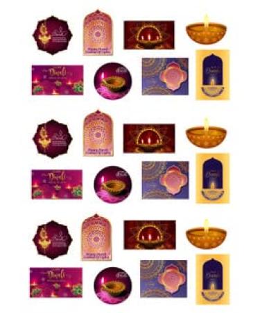 24 Stand Up Diwali Celebration Themed Edible Wafer Paper Cake Toppers Decorations