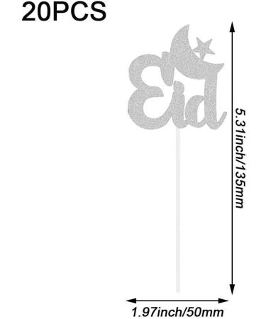 Eid Mubarak Cupcake Toppers 20pcs Glitter Star Moon Eid Cupcake Toppers Eid Mubarak Cake Topper for Eid Party Muffin Cake Decor Silver - Buy Online on GoSupps.com