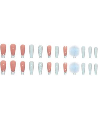 HJKOGH Autumn Winter New Fake Nails Press On Nails Cute Blue Hairball Long Ballerina False Nails with Designs French Coffin Nail Tips - Buy Online on GoSupps.com