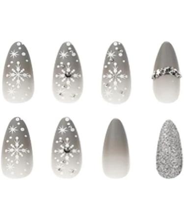 HJKOGH French Almond Fake Nail Tips with Designs Christmas Snowflake Rhinestones False Nails Set Press On Nails DIY Xmas Party Manicure - Buy Online on GoSupps.com