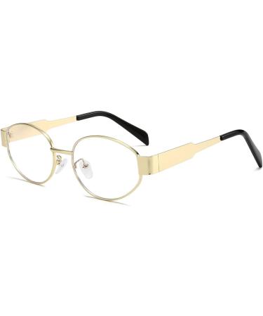 Gleyemor Stylish Oval Metal Frame Blue Light Glasses for Men & Women | UV400 Protection Fashion Accessories - Gold 54mm - Buy Online on GoSupps.com