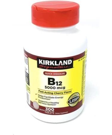 Kirkland Signature Quick Dissolve B12 5000 mcg Energy Supplement 300 Tablets - Cherry Flavor - Buy Online on GoSupps.com
