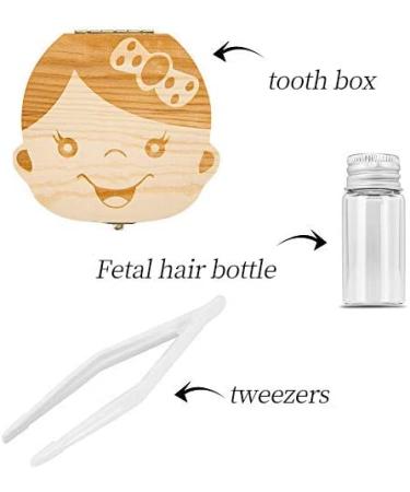 Baby Tooth Box - Wooden Kids Keepsake Organizer for Baby Teeth - Cute Children Tooth Container with Tweezers and Lanugo Bottle - Girl - Buy Online on GoSupps.com