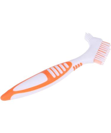 Jowxsx Premium Denture Cleaning Brush Set with Multi-Layered Bristles & Ergonomic Rubber Handle Portable Denture Double Sided Brush for False Teeth Cleaning Brush Multiple Layers of bristles Orange