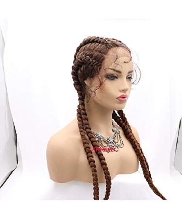 Xiweiya 81.3 cm Extra Long 100% Hand-Braided Brown Wig - 360 Top Swiss Front Cherry Double Dutch with Baby Hair for Women Perfect for 4 Braids - Buy Online on GoSupps.com