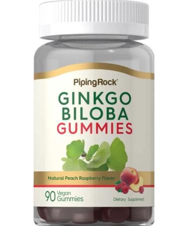 Piping Rock Ginkgo Biloba Supplements | 90 Gummies | Peach Raspberry Flavor | Vegan Non-GMO Gluten Free