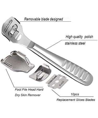 Foot Care Pedicure Callus Shaver Stainless Steel Foot Callus Remover Heel Razor Callus Shaver Sets Include 10 Replacement Slices and 1 Foot File Head Dry Hard Skin Remover for Hand Feet - Buy Online on GoSupps.com
