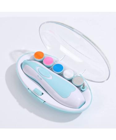 Baby Electric Nail Trimmer Set Baby Electric Nail File 6 in 1 Baby Nail Clipper with LED Light and Grinding Heads for Newborn Infant Toddler Adults (Blue) Nail Care Kit for All Ages