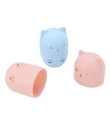 Verdant Touch Cute Cat Shape Beauty Sponge Case Washable Reusable Breathable Hollow Design in Light Orange, Purple and Pink, Light Blue