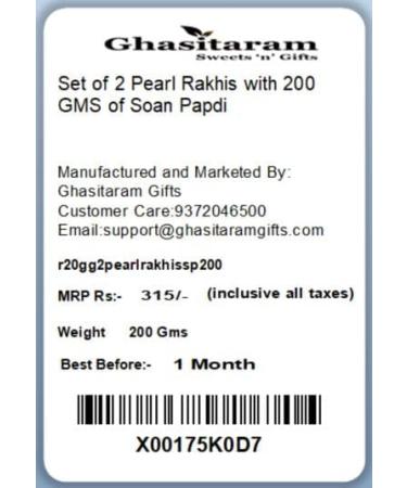 Ghasitaram Gifts Rakhi for Brother Rakhis Online -Set of 2 Pearl Rakhis with 200 GMS of Soan Papdi Rakhi with 200 gms of Soan Papdi - Buy Online on GoSupps.com
