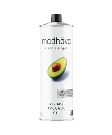 Madhava Non GMO Avocado Oil, 100% Pure, Single Source, 1L Tin, 33.8 Fl Oz, White