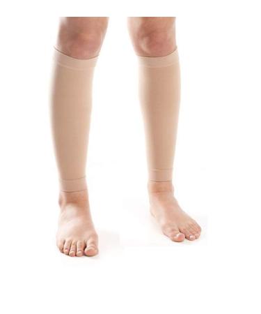 Tektrum A PAIR OF CALF SHIN GRADUATED COMPRESSION MEDICAL SLEEVE 20-30MMHG FOR MEN AND WOMEN - BEIGE LARGE Large Beige
