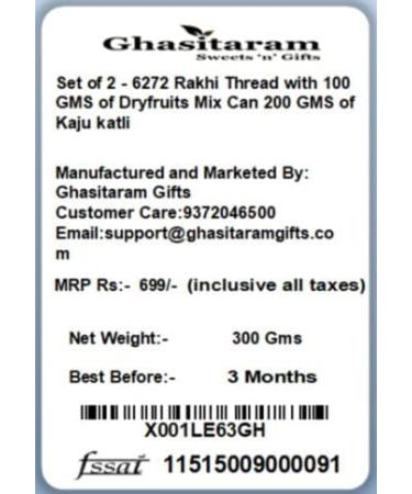 Ghasitaram Gifts Rakhis Online for Brother- Set of 2-6272 Rakhi Thread with 100 GMS of Dryfruits Mix Can 200 GMS of Kaju katli 2 Rakhi & 100g Dryfruits Mix Can 200g Kaju katli - Buy Online on GoSupps.com