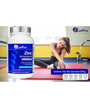 CanPrev Zinc Bis-Glycinate | 120 v-caps | Ultra Strength | 50mg of Pure Elemental Zinc per Capsule | Premium Natural Health Products - Buy Online on GoSupps.com