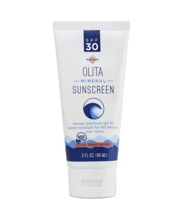 Olita Mineral Sunscreen SPF 30 Lotion - Fragrance Free - 3 oz - Broad Spectrum  Chemical Free  All-Natural  Reef Safe  Organic  Zinc Sunblock  Water-Resistant