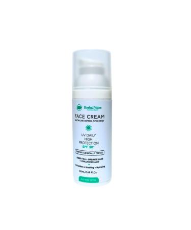 Face Cream 50 ml UV Daily High Protection SPF 30+ with Green Tea Organic Aloe Hyaluronic Acid All Skin Types