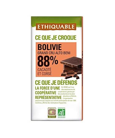 ETHIQUABLE - Dark Chocolate 88% Cocoa Bolivia Organic 100G - Set Of 4 - Special Offer
