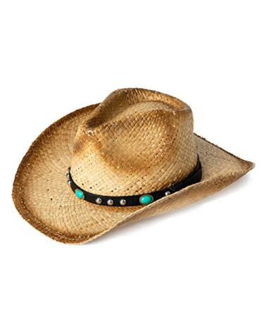 Comhats Cowboy Hats for Women Cowgirl Western Style Round Up Straw Beach Hat Ladies Fedora Shapeable Brim 93557_khaki Medium
