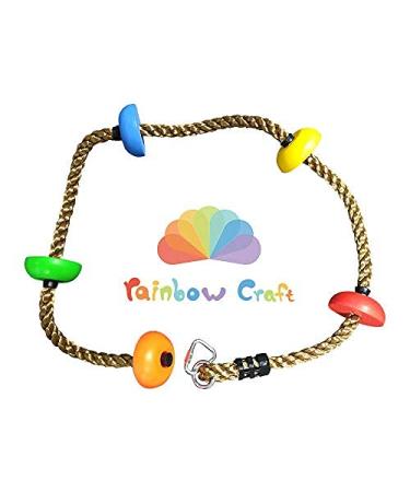Rainbow Craft Colorful Climbing Rope - 6.5ft with 5 Knotted Foot - Kids Ninja Rope for Ninja Warrior Slackline Obstacle Course Accessories Kids Swing Set Backyard Play