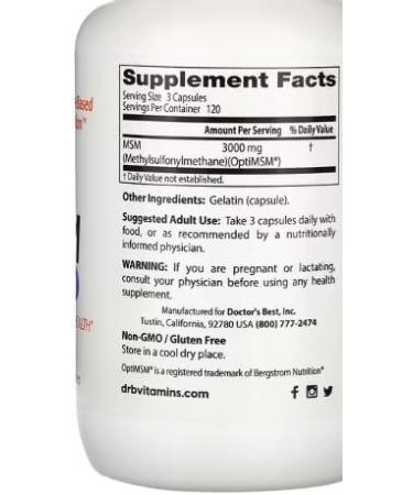 Doctor's Best MSM with OptiMSM 1000mg - 360 Capsules - Support for Joint Mobility - Buy Online on GoSupps.com