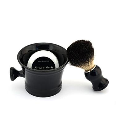 Ceramic Shaving Soap Bowl Kit For Men, Pure Badger Shaving Brush, Shaving Cream Soap, Wide Mouth, Ceramic Black Shaving Soap Bowl/Mug with Knob Handle
