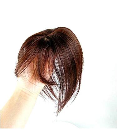 Anemone Jewelry Human Hair Toppers Clip In Hairpieces With 3D Air Bangs Hair For Women Mini Short Straight Hair Bangs Toupee Small Mid Part Wiglets for Mild Hair Loss Volume Cover Gray Hair (Brown)