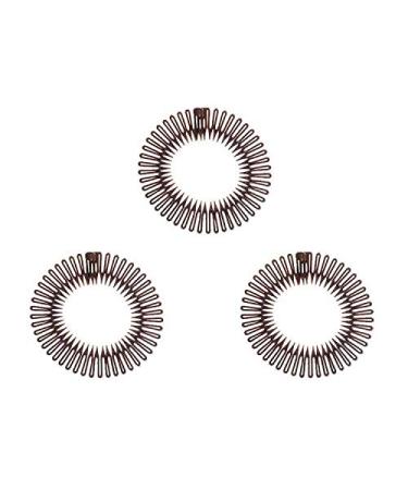 3Pieces Full Circular Stretch Comb Flexible Plastic Circle Comb Stretch Hair Comb Headband Hairband Holder for Women Girls Brown