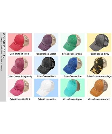 Criss Cross Washed Distressed Baseball Cap - Black Ponytail Hat for Women - Buy Online on GoSupps.com