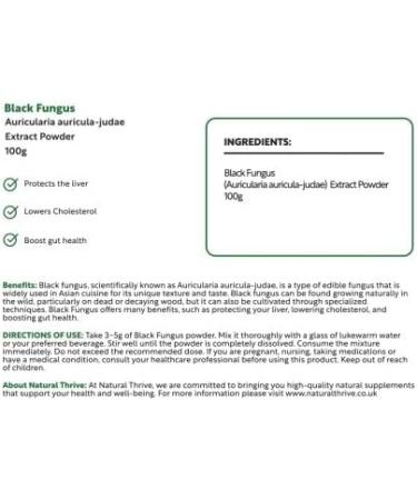 Natural Thrive Organic Black Fungus Powder - Nutrient-Rich Mushroom Extract for Culinary Delights - Vegan Gluten-Free Non-GMO 100g - Buy Online on GoSupps.com