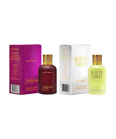 thakor craft La French White Gold & Ambition Perfume Combo for Men & Women | 100ml + 100ml Eau De Parfum | Long Lasting Luxury Fragrance Set | Premium Scent | Perfume Gift Set (Pack of 2)