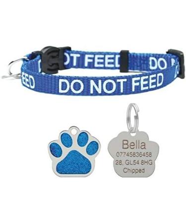 Cat Collar DO NOT Feed in Red Pink Or Blue Safety Release & Optional Engraved ID Tag (Blue Paw Shaped Glitter Tag) - Buy Online on GoSupps.com