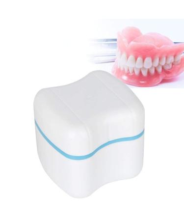 Denture Case, Denture False Teeth Storage Box with Strainer, Denture Cup with Basket Net Container Holder for Travel, Easy to Open, Store and Retainer Cleaning (3 Colors) (Blue)