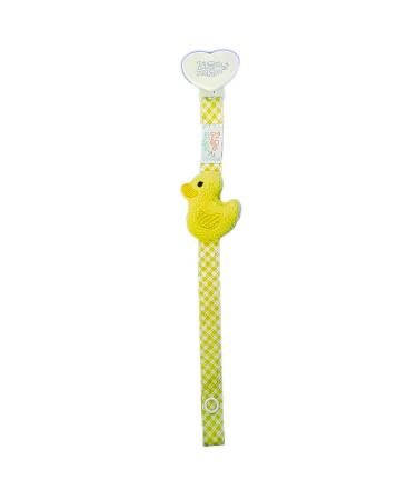 Zigozago - Handmade pacifier chain with pacifier clip and little duck. Color: yellow