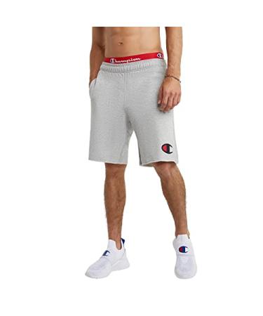 Champion Men's Powerblend Fleece Shorts, Long Athletic Shorts with Pockets (Reg. or Big & Tall) Standard Medium Oxford Gray C Logo