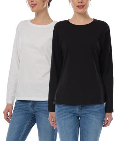 May You Be Women s 100% Soft Cotton Crew Neck Long Sleeve T-Shirt (2-Pack) Black/White XX-Large