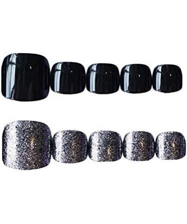24pcs Short Glitter False Toenails with Glue Design Acrylic Short Fake Feet Nails for Women Press On Toenails for Women Glue On Toe Nails for Women - Buy Online on GoSupps.com