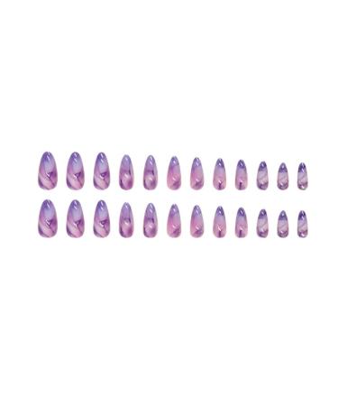 TQUXNGA 24x/Box Almond False Nail Full Cover Stick on Nail Almond Nail Tips Purple False Nail Press On Nail Artificial Nail