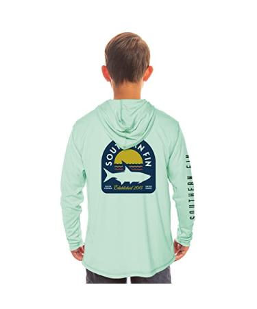 Kids Fishing Hoodie Shirt Long Sleeve UV UPF SPF Sun Protection Youth Boys Girls Medium Seagrass