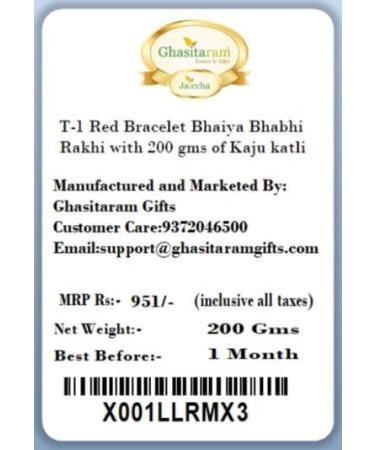 Ghasitaram Gifts Rakhis Online - Rakhi for Brother-T-1 Red Bracelet Bhaiya Bhabhi Rakhi with 200 GMS of Kaju katli Rakhi Set with 200 gms of Kaju katli - Buy Online on GoSupps.com
