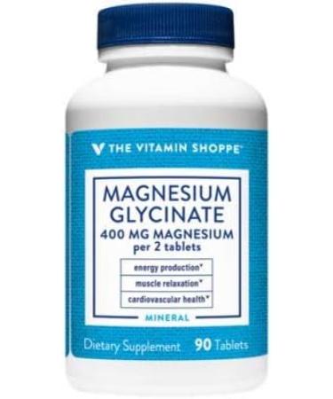 Vitamin Shoppe Magnesium Glycinate 400mg - Energy, Muscle Relaxation, Heart Health - 90 Tablets - Buy Online on GoSupps.com
