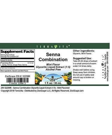 Senna Combination Glycerite Liquid Extract (1:5) - Mint Flavored - 1 oz | International Shipping Available - Buy Online on GoSupps.com