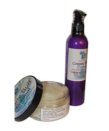 Crepey Skin Body & Face Cream & Exfoliating Sugar Scrub Set With Hyaluronic Acid Alpha Hydroxy and More (coconut cocktail scent))