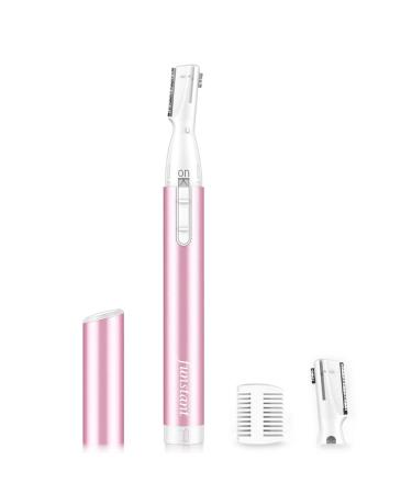 Improved Eyebrow Trimmer Funstant Precision Facial Hair Trimmer for Women Battery Operated Electric Eyebrow Razor with Comb No Pulling Painless for Face Chin Neck Rose Pink