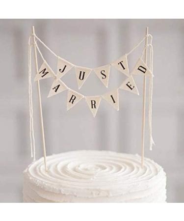 SCHOLMART Just Married Cake Topper Rustic Wedding Cake Topper Cheese Cake Topper Wedding Just Married Bunting Cake Topper Handmade Pennant Flags with Wood Pole Cake Topper preassembled - Buy Online on GoSupps.com
