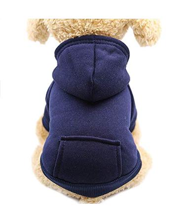 Idepet Dog Hoodie Cotton Dog Coat Warm Jacket for Small Medium Dog Puppies Teddy Chihuahua S Blue