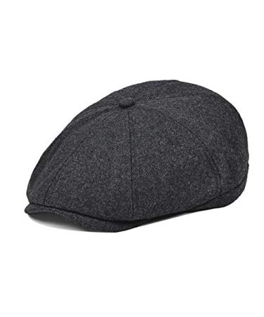 VOBOOM Men Wool Blend Newsboy Cap 8 Panel Hat Tweed Cap Herringbone Cabbie Flat Cap Grey