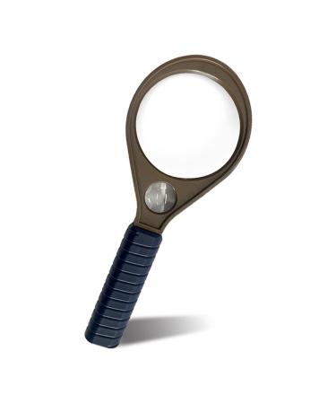 20 x & 10 x Handheld Magnifier Glass with Protective Sleeve Small Reading Magnifying Glass with Non Slip Handle Portable Hand Held for Seniors Students Exploring (65mm Blue & Brown)