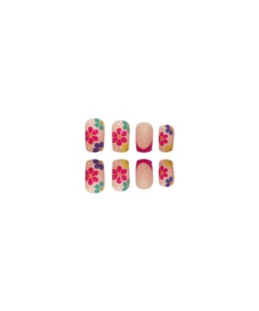 Daisy Short Square Press on Nails - 24 pcs Glossy French Tip Fake Nails - Buy Online on GoSupps.com