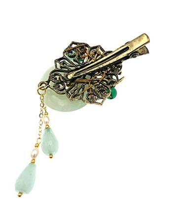 Chinese Lucky Jade Hairpin Vintage Tassel Hair Clip Hanfu Accessory - Women's Antique Cosplay Gift - Buy Online on GoSupps.com